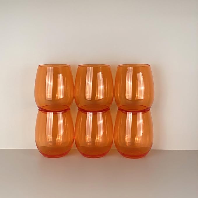 Set of 6 Acrylic Wine Glasses, 20-ounce Plastic Tumbler for Party Use,BPA Free,Dishwasher Safe (Orange)