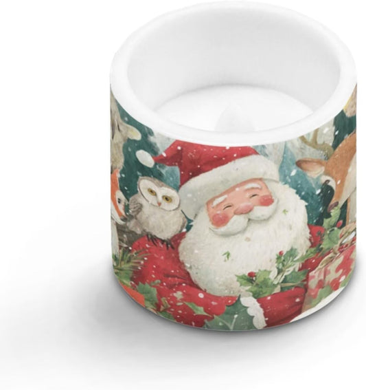 Poceacles 4 Pack Christmas Flameless LED Candles Remote Control Flickering LED Pillar Candles Battery Operated, Timer Multi-Color Options Tea Lights, Santa Claus Owl Reindeer Fox Animal Pattern
