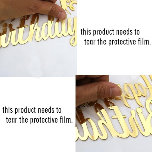 Happy Birthday Cake Topper Mirror Acrylic Cake Topper Side Cake Topper Gold Cake Insert Cake for Birthday Party (Glod-6(4 * 3.54in))