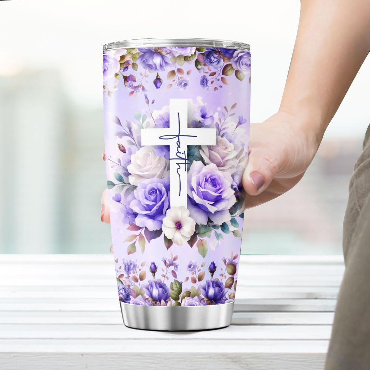 Christian Faith Tumbler for Women with Bible Verses, Inspirational Floral Design, 20oz Stainless Steel Insulated Cup, Religious Gift for Birthday, Encouragement, Spiritual Uplift