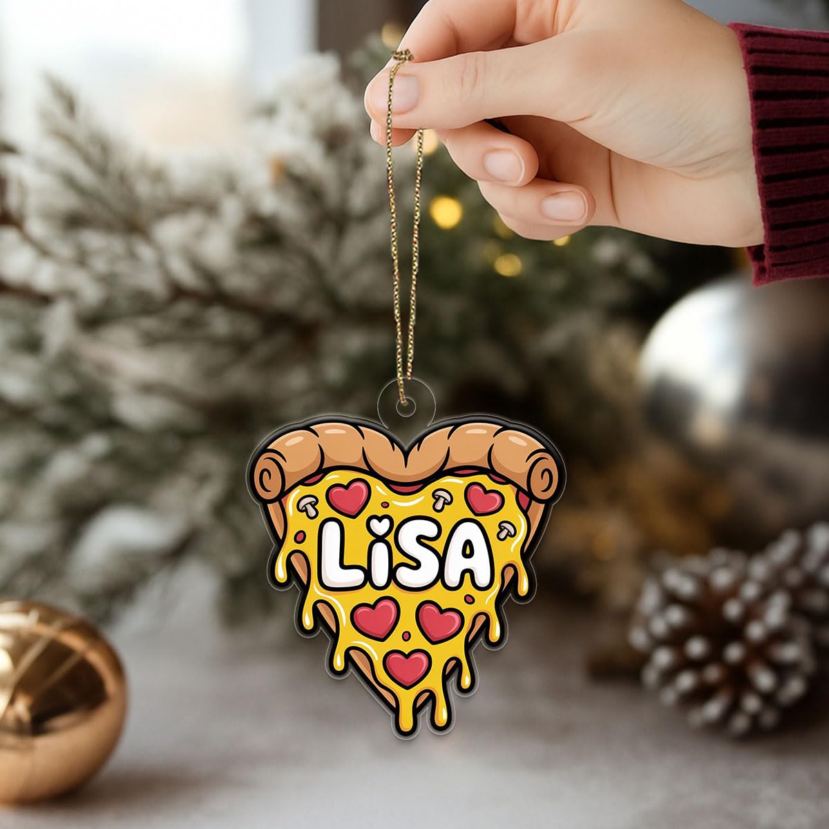 Personalized Heart Pizza Acrylic Ornament, Custom Pizza Lover Christmas Ornament, Funny Foodie Gift, Holiday Keepsake, Cute Pizza Decoration Acrylic Ornament – Personalized