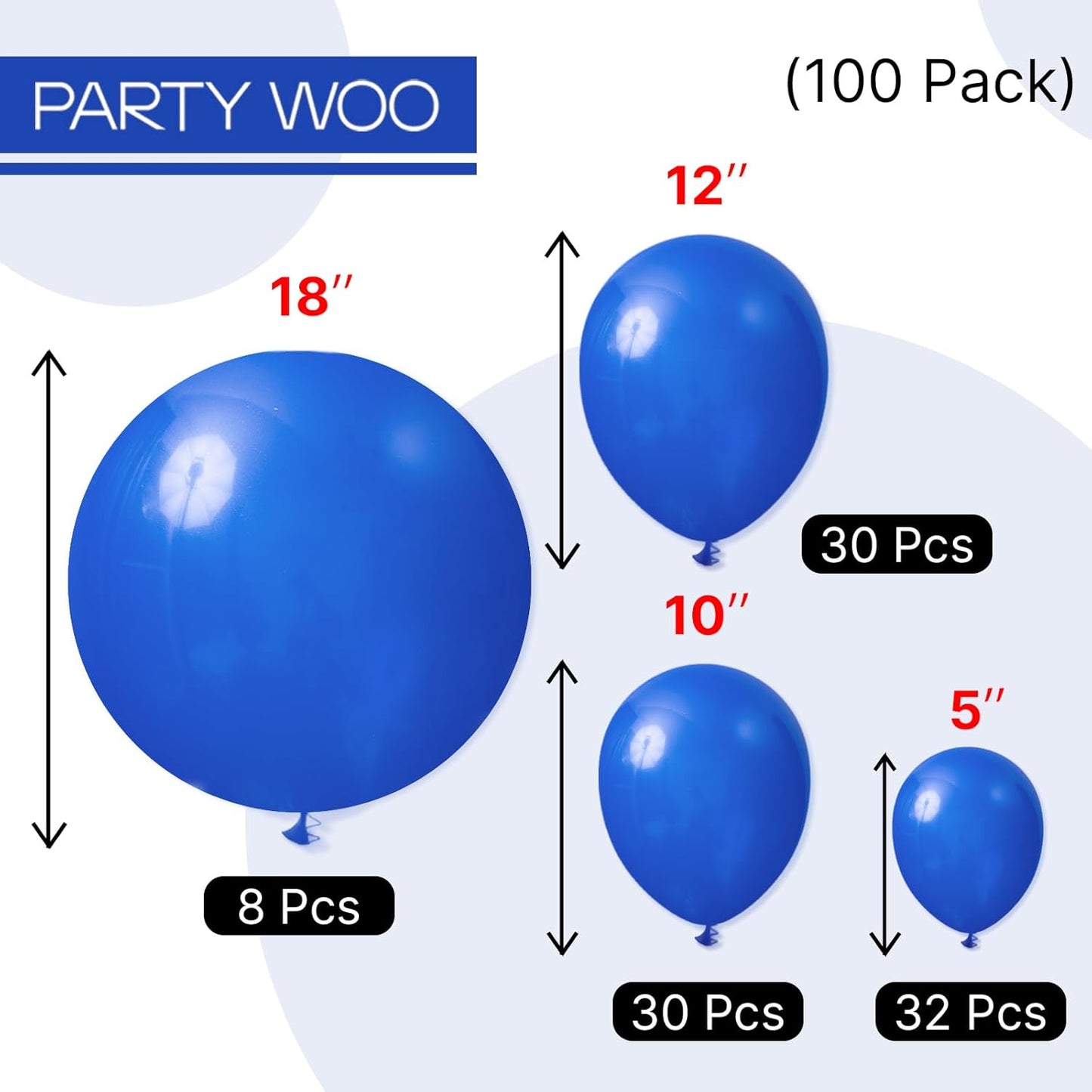 PartyWoo Royal Blue Balloons 100 pcs Different Sizes of 18 12 10 5 Inch Dark Blue Matte Balloon Arch Kit Garland for Graduation 4th of July Baby Shower Birthday Party Decorations Blue-Y59