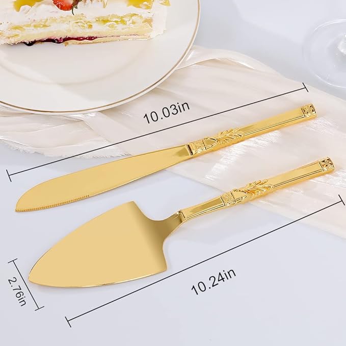 TUKDAK Cake Cutting Set for Wedding, Personalized Gold Cake Knife and Server Set, Custom Cake Serving Set, Engraved Pastry Pie Server Cake Pizza Cutter, Birthday Bridal Gift (F-Classic)