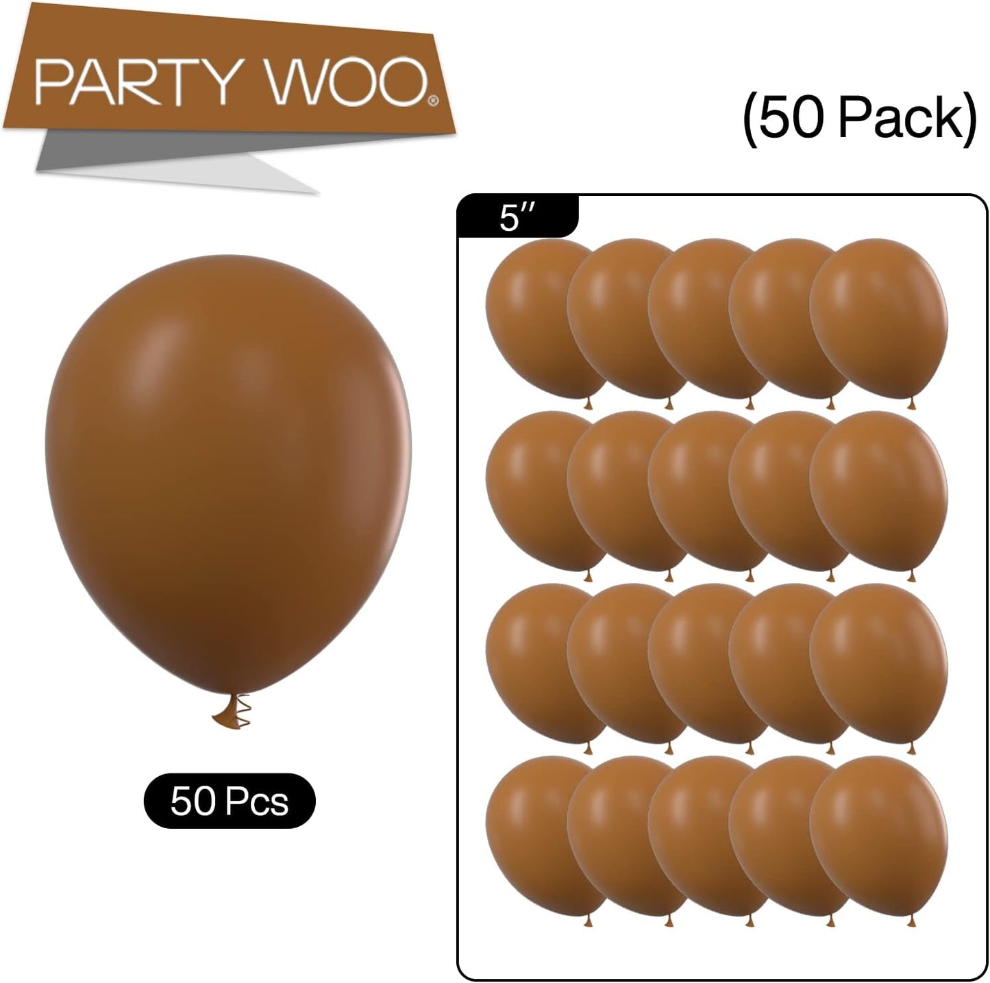 PartyWoo Brown Balloons 50pcs 5 Inch Small Mini Boho Neutral Coffee Tan Fall Latex Balloons for Wedding Baby Shower Gender Reveal Graduation Safari Woodland Birthday Fall Party Decorations Brown-F09