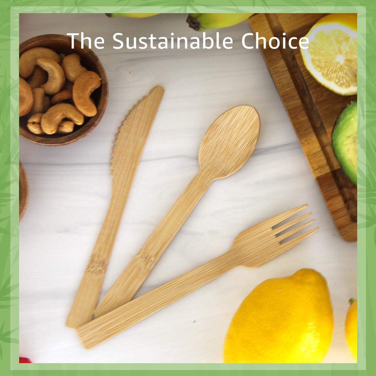 Ibambo 100% Bamboo Cutlery Set - 3000 Utensil Disposable Set (1800 Forks, 600 Spoons, 600 Knives) | Reusable or Disposable Utensils for Party | FSC Certified Flatware for Weddings, Camping, Parties