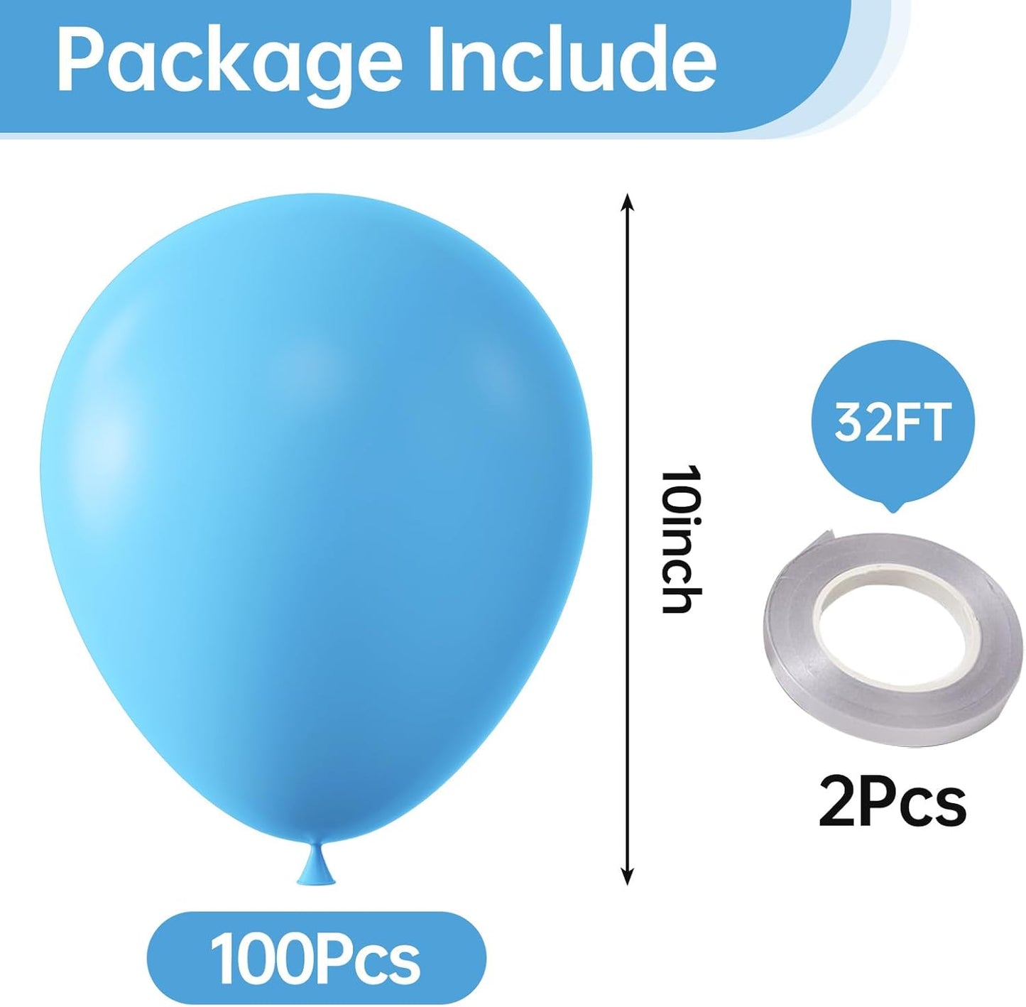 KALOR 10 Inch Light Blue Balloons, 100 Pcs Latex Helium Balloons for Birthday Party Baby Shower Wedding Graduation Graduation Party Decorations