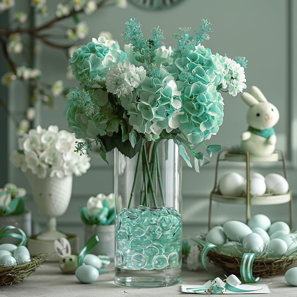 HappyFiller Summer Decor 630 PCS Acrylic Flat Marble 0.6" Fake Crystal Gems for Glass Vase Fillers Candle Holder Decorative Beads,Arts Crafts,Cake Decoration,Party Wedding Centerpieces,Mint(Aqua)