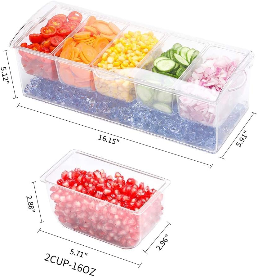 VWMYQ Condiment Server, Tray, ice Party Serving bar, Chilled Caddy, bar Garnish Holder on ice, Dispenser, Salad Platter, Compartment Tray with lid