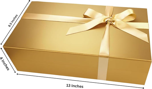 CECOBOX - Gift Boxes with Lids for Presents 13"x8.5"x4" - Matte, Collapsible Magnetic Closure Gift Box - Groomsmen & Bridesmaid Proposal Boxes, Wedding, PR, Birthdays, Holidays (Gold)