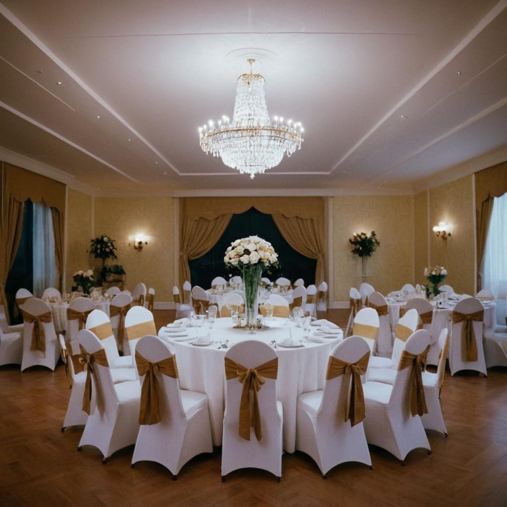 HolidayIdeas White Spandex Round Tablecloths for 60in Wedding Table, 5ft Fitted Stretch Table Skirts 120 Inch, Wrinkle-Free Ruffle Design Tablecloths for Banquets,Trade Shows, Parties, Events, 6 Pack