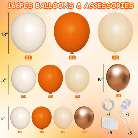 Orange White Gold Balloon Garland Arch Kit, 166Pcs Boho Fall Balloons for Birthday Autumn Thanksgiving Day Wedding Baby Shower Party Decorations