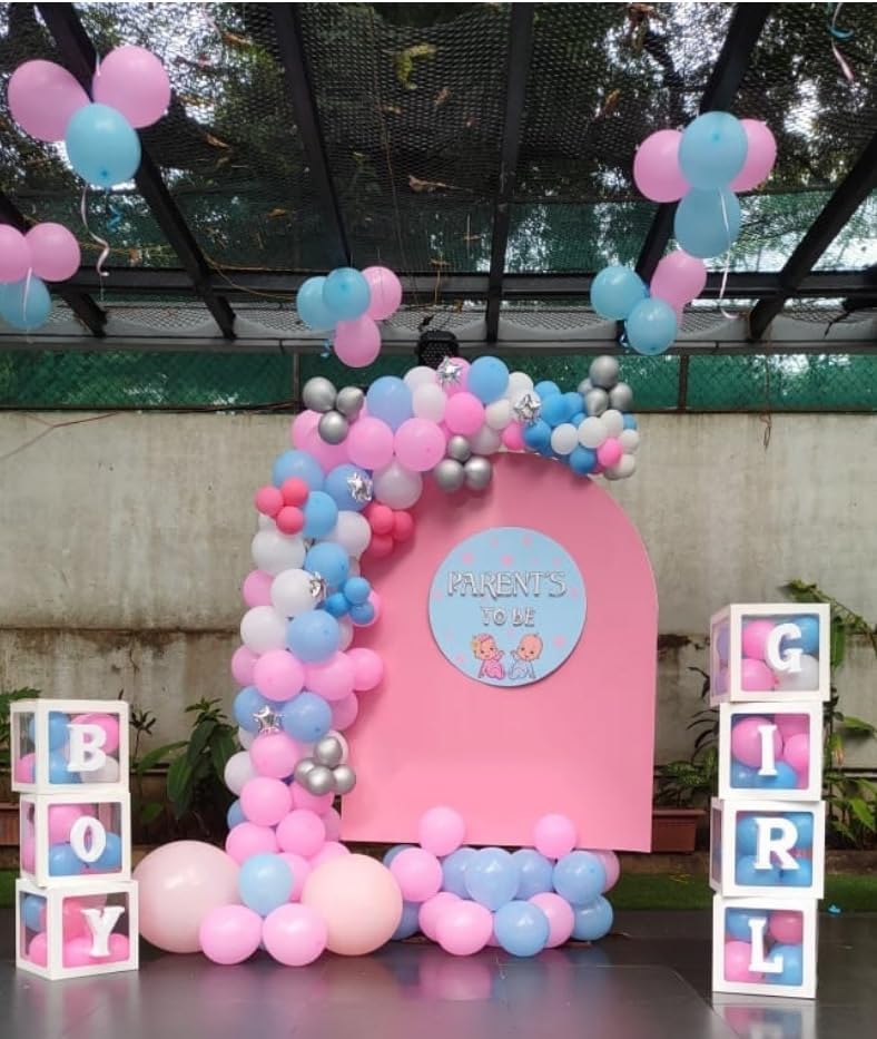 140Pcs Gender Reveal Balloon Garland Arch Kit - Pink and Blue Balloons Silver Latex Balloon for Boy or Girl Gender Reveal Decorations Birthday Party Baby Shower Celebration Anniversary (No Box)