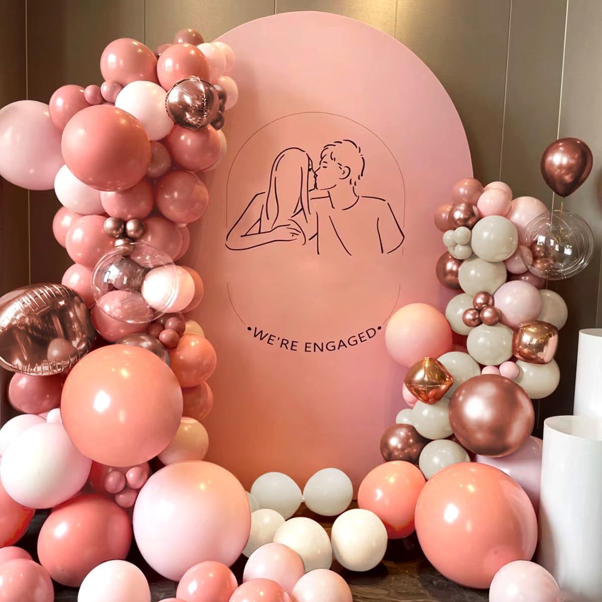Dusty Pink White Rose Gold Balloons Arch Kit, 160Pcs Boho Retro Pink White Sand Metallic Rose Gold Blush Pink Garland for Girls Baby Shower Bridal Shower Birthday Wedding Party Decorations