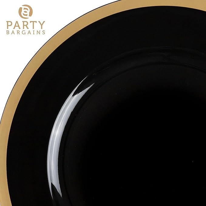 PARTY BARGAINS 13-Inch Charger Plates - 4 Pack, Black Gold Rim, Heavy-Duty Disposable Chargers for Elegant Dining - Ideal for Weddings and Formal Events