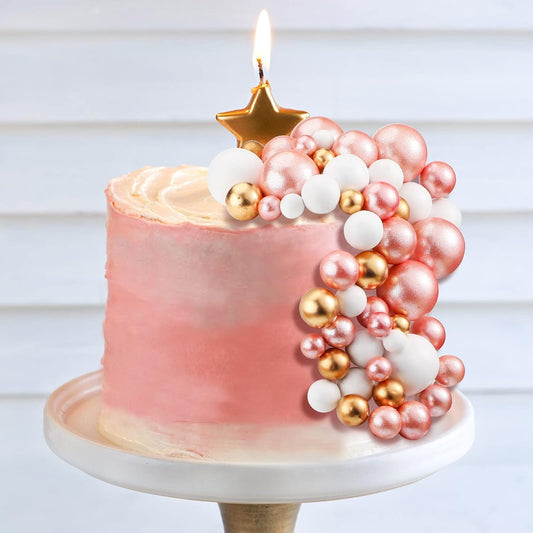108 Pcs Balls Cake Topper DIY Cupcake Insert Foam Balloons for Cake Baking Wedding Anniversary Birthday Decoration(Rose Gold, White, Gold,Multi Sizes)