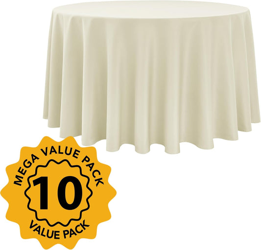 10-Pack Ivory Round Tablecloths, 108 Inches, Stain-Resistant Polyester for 4-5 Ft Round Tables - Washable Table Covers for Weddings, Banquets, Birthday Parties, Events