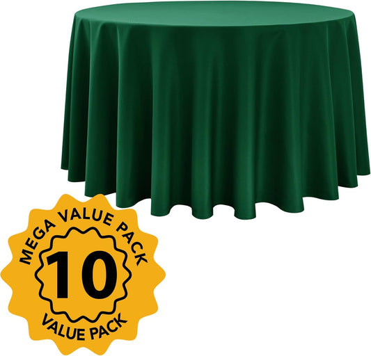 10-Pack Hunter Green Round Tablecloths, 108 Inches, Stain-Resistant Polyester for 4-5 Ft Round Tables - Washable Table Covers for Weddings, Banquets, Birthday Parties, Events