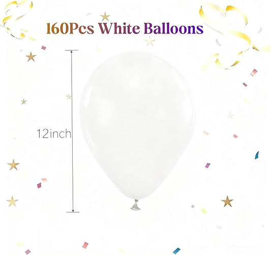 160Pcs White Balloons 12 Inch Latex Balloons for Baby Shower Birthday Wedding Party Decorations