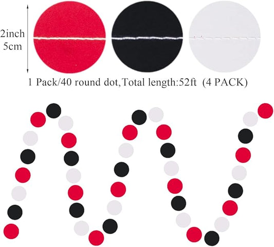 White Red Black Party Decorations - 52FT Paper Garland Streamers Decoration for Birthday Wedding Graduation Bachelorette Hanging Decor HongTongTong