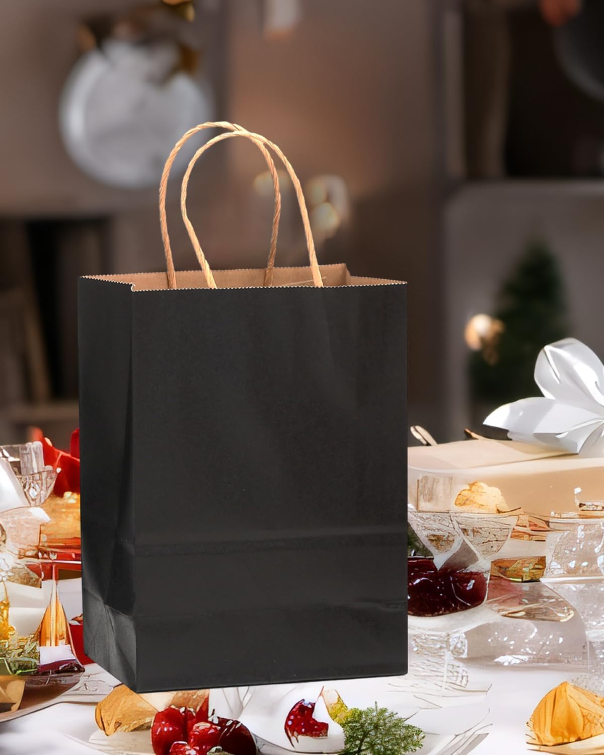 qiqee 30-Packs Black Gift Bags with Handles Bulk 13''x5 x10 Large Size Kraft Party Paper Bags