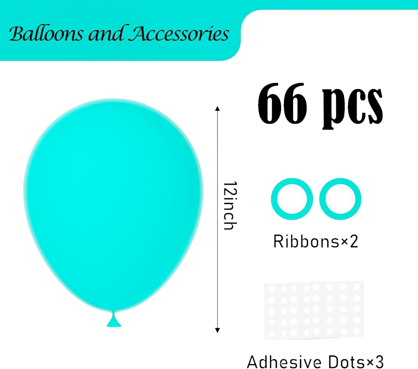 Teal Blue Balloons, 66pack 12inch Turquoise Blue Latex Party Balloons for Wedding, Birthday, Graduation, Bridal Shower, Valentine's Day, Baby Shower, Gender Reveal Party Decorations