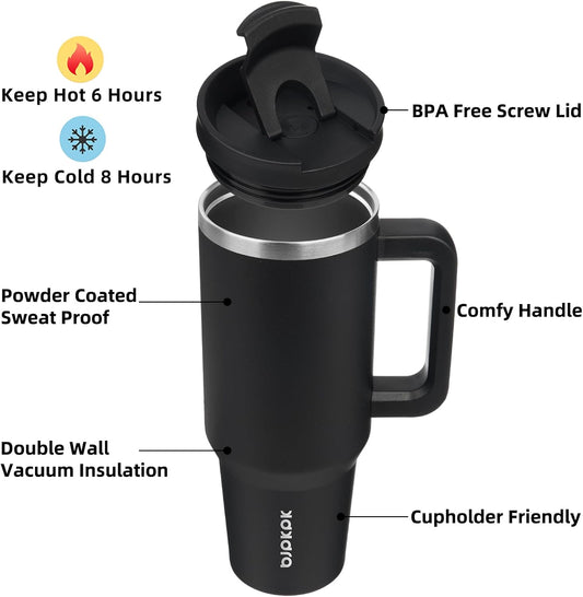 BJPKPK 40 oz Tumbler With Handle Insulated Tumblers With Lid And Straw Stainless Steel Thermal Cup,Black