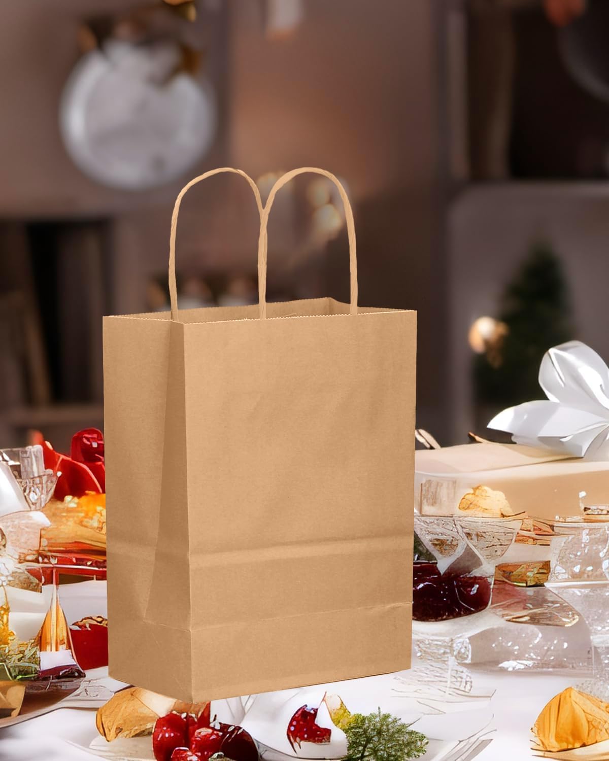 qiqee 30-Packs Brown Gift Bags with Handles Bulk 10.8"x8.3"x4.3" Medium Size Kraft Paper Bags Multiple Uses (Medium Size)