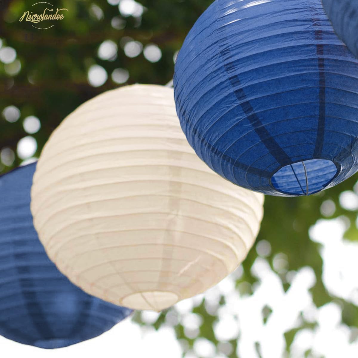 NICROLANDEE Party Decorations - 12PCS Navy Blue Gold Glitter Hanging Paper Lanterns for Graduation Decoration, Birthday, Bridal Shower, Wedding, Engagement, Bachelorette, Gender Reveal Party Supplies