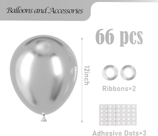 Metallic Silver Balloons, 66pack 12inch Chrome Silver Latex Party Balloons for Graduation, Wedding, Birthday, New Year, Baby Shower, Anniversary, Holiday Party Decorations