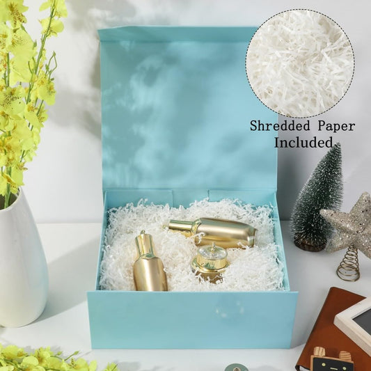 6 Pcs Blue Gift Boxes Large 13x11x5.3 Inch Magnetic Gift Boxes with Crinkle Paper for Presents