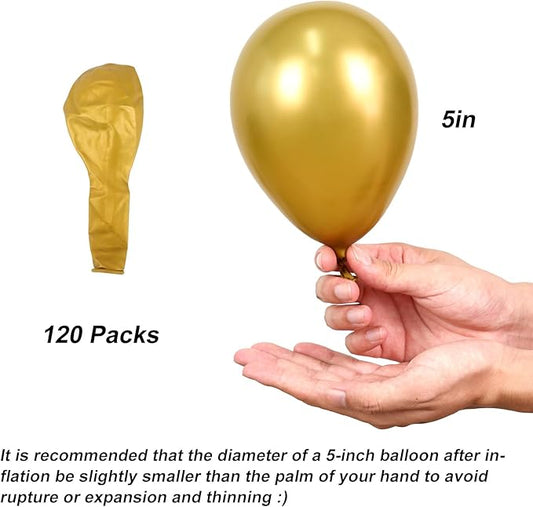 RUBFAC 120pcs Balloons for Birthday Baby Shower Graduation Anniversary Wedding Party Supplies Garland Arch Decoration,5 Inches,Gold