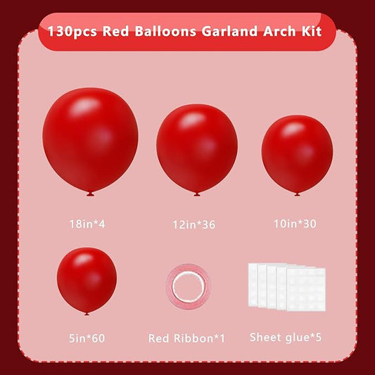 Red Balloons Arch Kit,130pcs Red Balloons Garland,Different Sizes Latex Balloons for Birthday Party Graduation Baby Shower Wedding Balloon Decoration