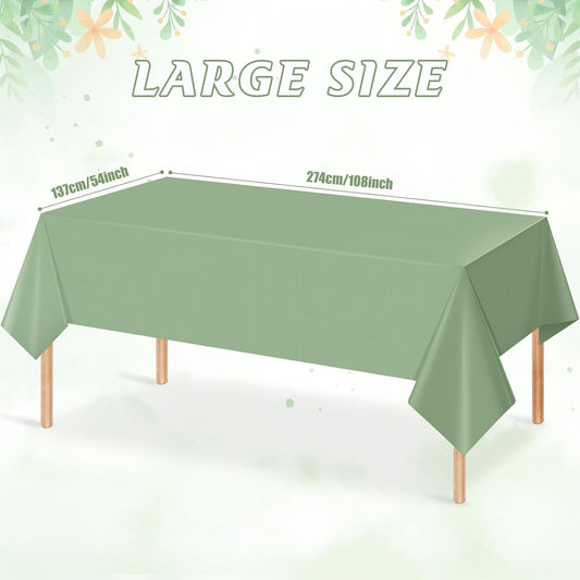 24 Pack Sage Green Tablecloths Light Green Plastic Disposable Tablecloth Sage Rectangle Tables Cover for Birthday Bridal Wedding Baby Shower Party Decorations, 54 X 108Inch