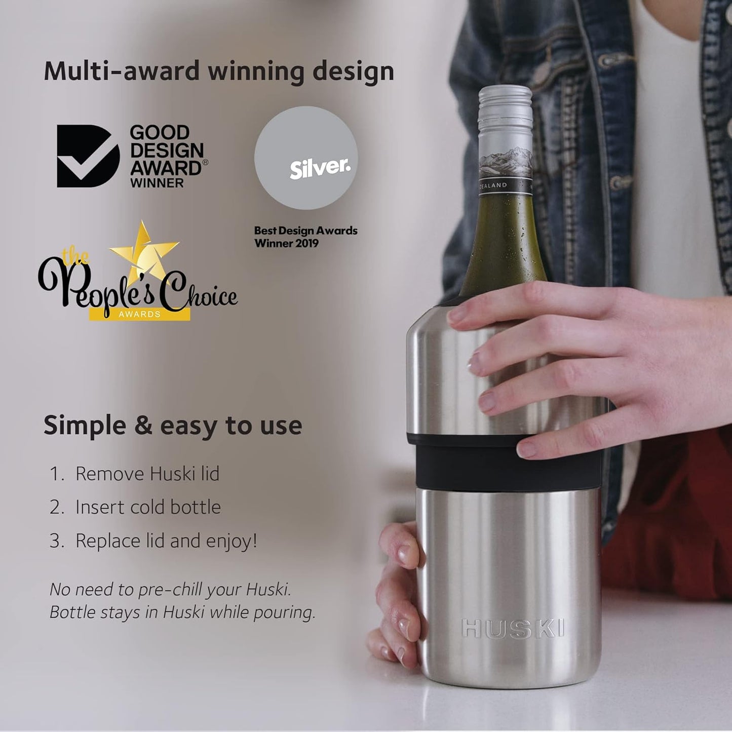 Huski Wine Chiller | Award Winning Iceless Design | Keeps Wine Cold up to 6 Hours | Next Generation Ice Bucket | Fits Some Champagne Bottles | for Wine Lovers (Pink)
