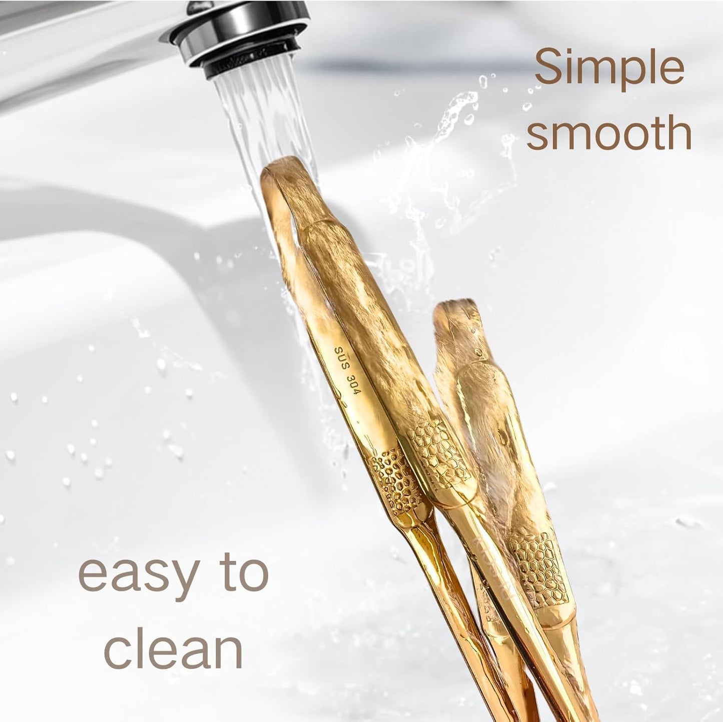 Premium Gold Cooking Tongs - 304 Stainless Steel, Comfortable Grip, Non-Slip Design, High Heat Resistant - Ideal for Home, Kitchen, Barbecue & Frying Steak (golden, 9+12 Inch)