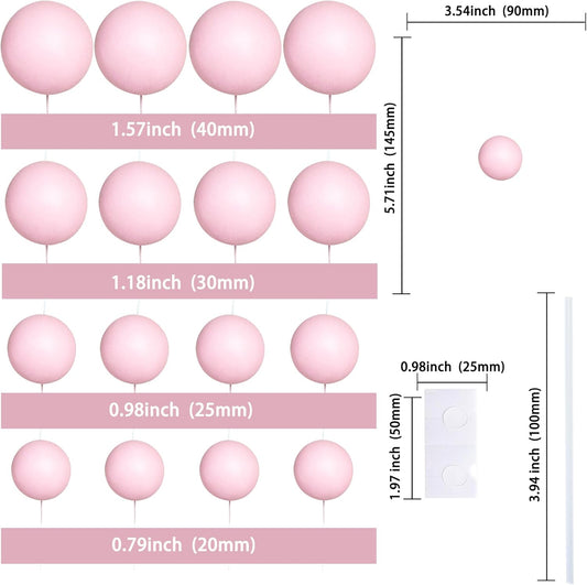 Ephlyn 28Pcs Paper Palm Fan Cake Topper Balls Cake Pick for Baby Shower Wedding Bridal Shower Birthday Party Cake Decorations Supplies Pink