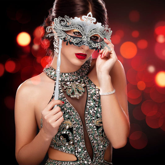 Coddsmz Masquerade Mask with Stick Venetian Mask Mardi Gras Decorations for Womens Halloween Costume Mask