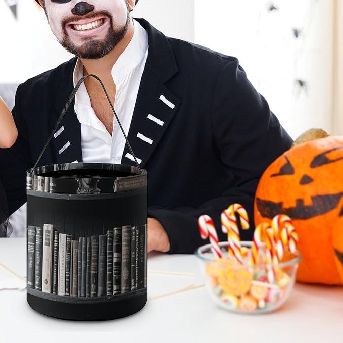 Halloween Candy Bucket - Goth Bookshelf Trick Or Treat Candy Bag, Gift Bag for Party Favor Supplies