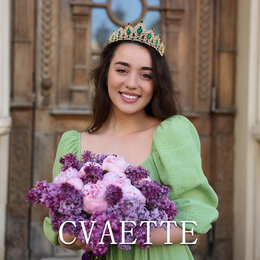 CAVETEE Crown for Women, Tiaras and Crowns for Women Green Princess Queen Crown Crystal Headbands Hair Accessories for Bridal Birthday Prom Party