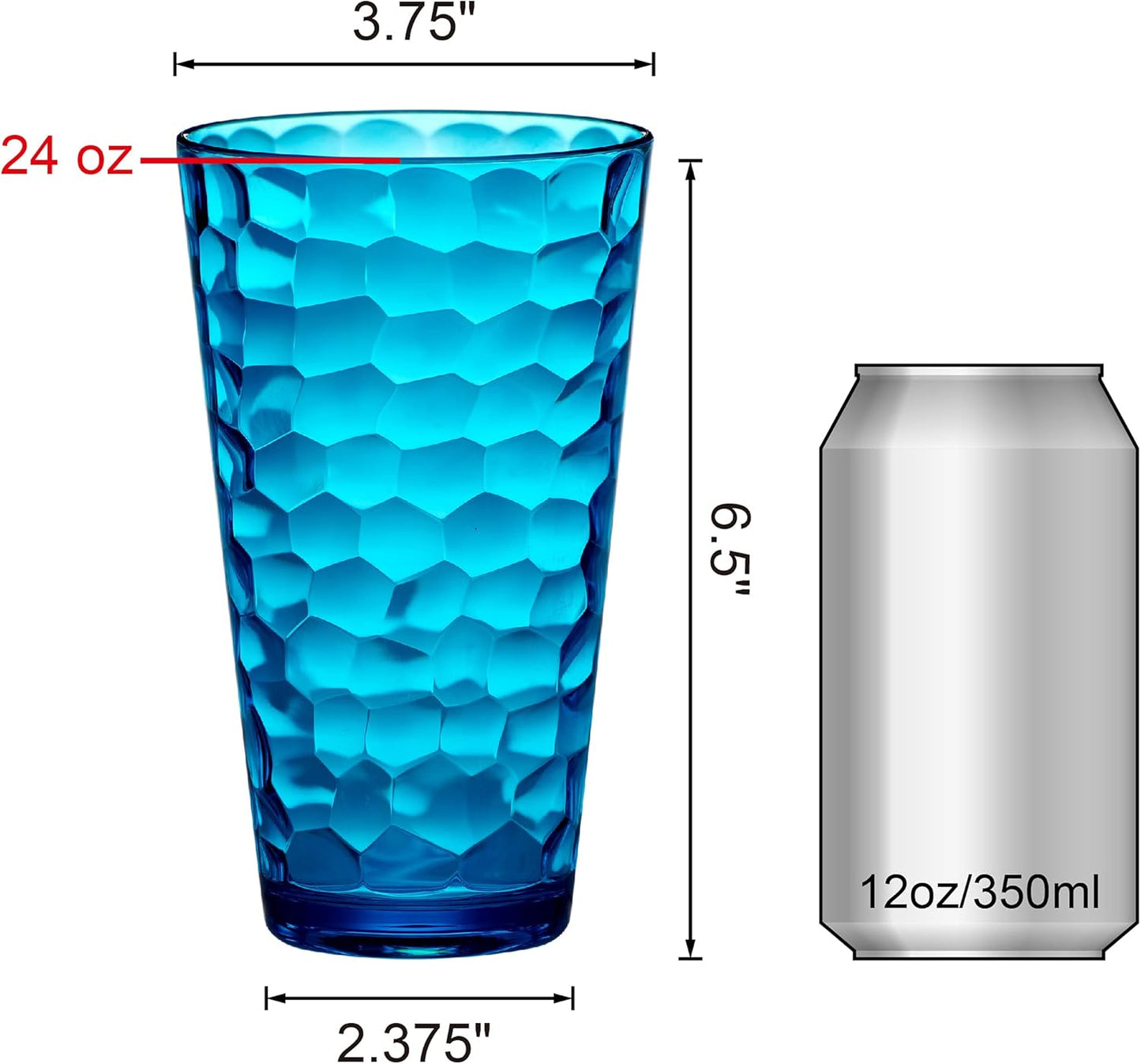 Amazing Abby - Iceberg - 24-Ounce Plastic Tumblers (Set of 8), Mixed-Color High-Balls, Reusable, Stackable, BPA-Free, Shatter-Proof, Dishwasher-Safe