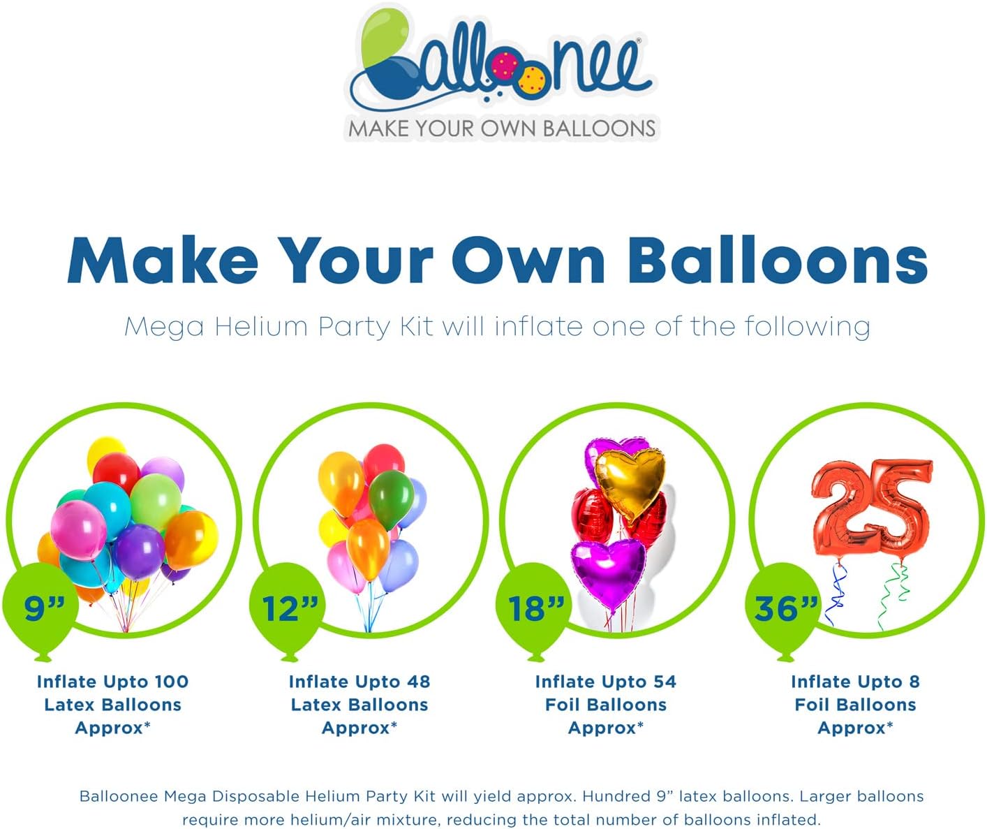 Mega Disposable Helium Party Kit, Helium Tank for Balloons At Home, 22.95 Cu Ft Helium Balloon Pump Kit, Inflate up to 100 Latex Balloons, Helium Tank, Portable for Celebrations