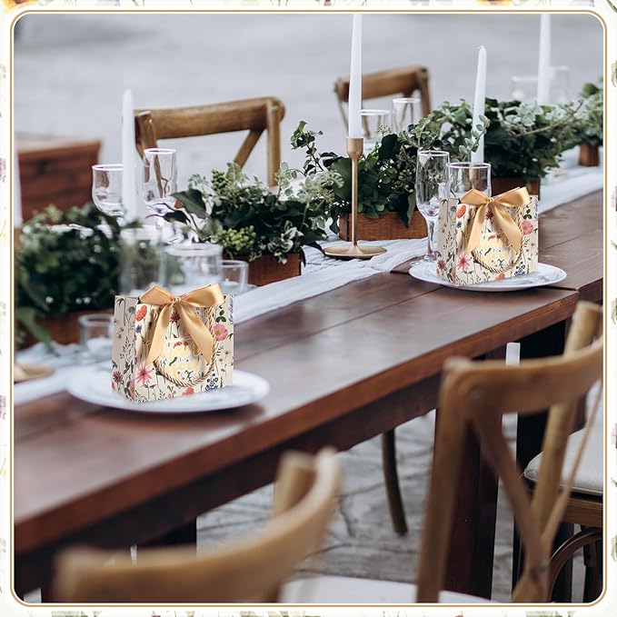 Moinchore 40 Pack Wildflower Thank You Gift Bags with Handles Small Thank You Party Favor Bags with Bow Wedding Welcome Tote for wedding Holiday Bridal Shower Party(Vintage Wild Floral)