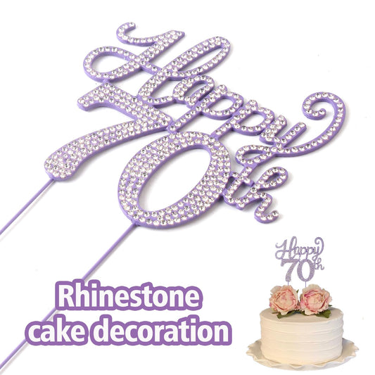 LASKYER Happy 70th Birthday Purple Rhinestone Cake Topper - 70th Birthday/Anniversary,Cheers to Seventy Years Old Bday Party Metal Sparkly Centerpieces Decorations.
