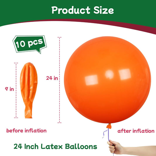 AZOWA 24 Inch Black and Orange Balloon 10 Large Latex Balloons for Party Wedding Birthday Baby Shower Decoration (Black and Orange, 10 Pcs)