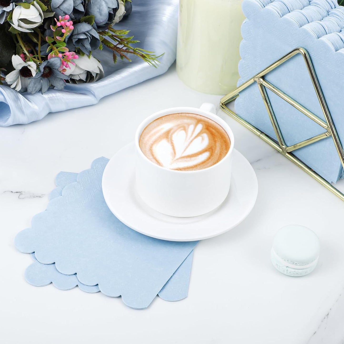 120 Pcs Cocktail Napkins Light Blue Napkins Boy Baby Shower Napkin Disposable Scalloped Blue Beverage Dessert Napkin for Birthday Wedding Baby Bridal Shower, 5 x 5 Inch