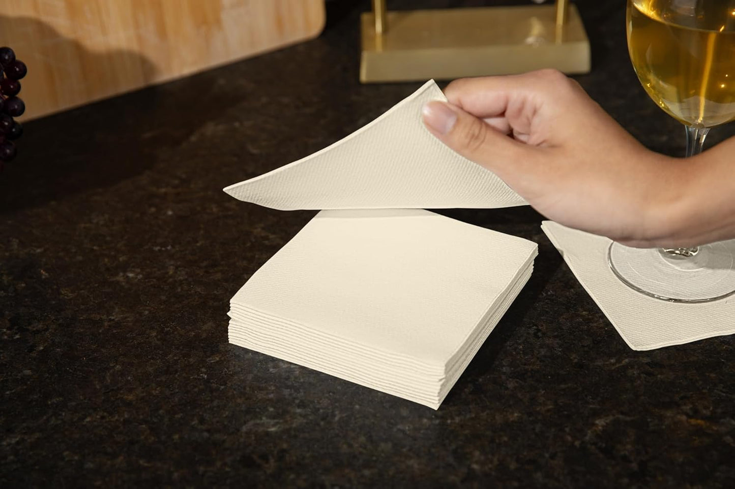 AMERICAN HOMESTEAD Ivory Cocktail Napkins - Premium 4.75"x4.75" Disposable Linen-Like Beverage Napkins - Bulk Square Party Bar Serviettes for Weddings, Parties, Events, and Everyday Use - 100 Count