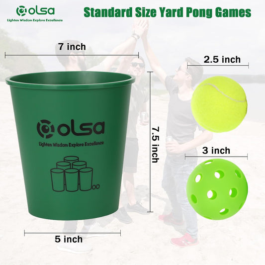 Olsa Yard Pong Outdoor Games, Giant Yard Pong Yard Game with 12 Buckets, Balls, Strength Carrying Bag for Backyard Beach Lawn Park Camping, Toss Outdoor Games for Adults and Family(Green)