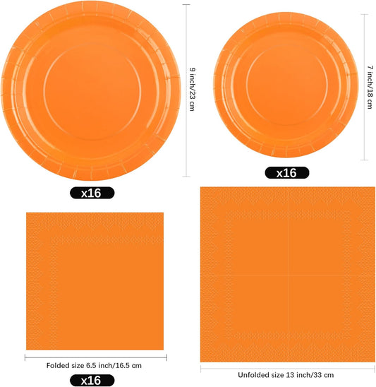 Ruisita 48 Pieces Orange Party Supplies Orange Tableware Including 7 Inch and 9 Inch Paper Dinner Plates 2 Ply Napkins for Wedding, Birthday Party, Picnic, Barbecue (Serves 16)