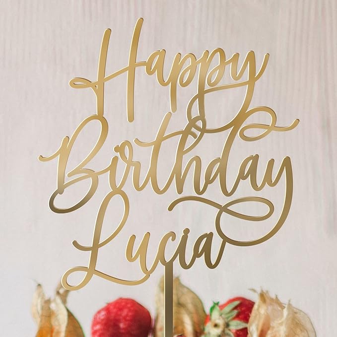 Personalized Custom Script Cake Topper for Birthday and Party, Gold Silver, 6"W x 9"L (Pack of 1)