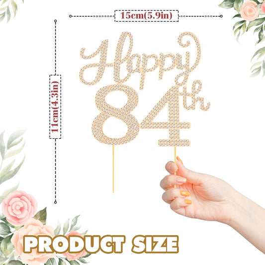 Happy 84th Birthday Decorations,84th Birthday Gold Rhinestone Cake Topper - Cheers to 84 Years Old Bday Party Metal Sparkly Cake Centerpieces Sign.